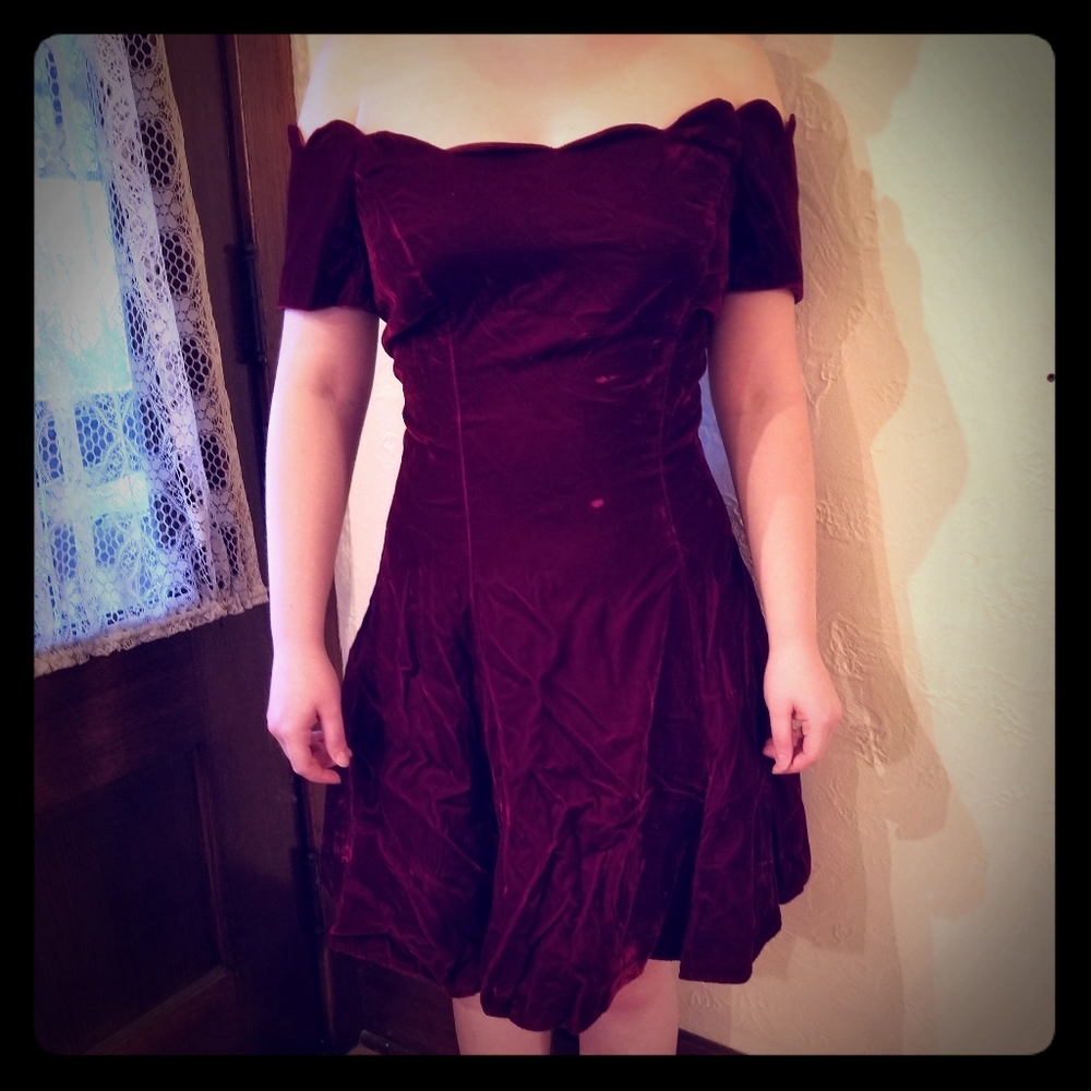 Red velvet off the shoulder dress